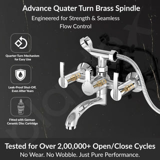 Plantex Pure Brass Telephonic Wall Mixer with Crutch Arranging of Hot & Cold Water with Water Saving Nozzle for Bathroom and Brass Wall Flange 7 Year Warranty -(AQ-1417-Chrome)