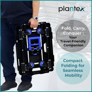 Plantex Platform Trolley/Trolley for Goods Carrying/Multipurpose Foldable Trolly/Hand Truck/Portable Trolly Push Cart/Telescopic Handle & Foldable Guarded Wheels (Black & Blue)