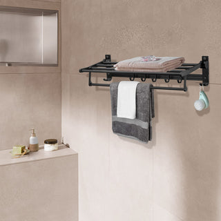 Plantex Space Aluminum Folding Towel Rack/Towel Stand/Hanger/Bathroom Accessories (24 Inches, Black-Matt)