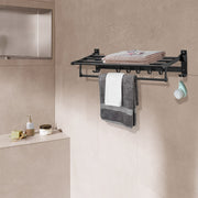 Plantex Space Aluminum Folding Towel Rack/Towel Stand/Hanger/Bathroom Accessories (24 Inches, Black-Matt)