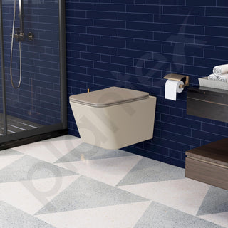 Plantex Imported Italica Ceramic Wall Hung Commode Toilet/Rimless Western Toilet/Washdown Commode with Soft Closing Toilet Seat - P Trap (Square - Matt Khaki)
