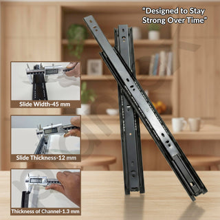 Plantex Drawer Channel/Regular Smooth Close Ball Bearing Slider Drawer Channel for Home, Kitchen & Wardrobe/Telescopic Channel for Drawer/for Wooden & Metals Drawers (16-Inch,Black) Pair