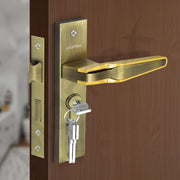Plantex Heavy-Duty Door Lock Set - Main Door Lock Handle Set/Mortise Lock with 3 Keys, Brass Lockbody & Cylinder (8064 - Brass Antique & PVD Gold)