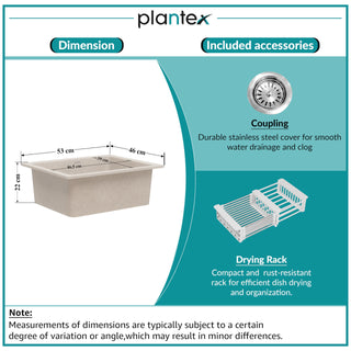 Plantex Quartz Acrylic Kitchen Sink with 10 Years Warranty by Plantex/Undermount Sink for Kitchen/Granite Single Bowl Kitchen Sinks with Coupling (Ultra Brun 21x18 Inches)
