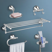 Plantex 304 Grade Stainless Steel Bathroom Accessories Set of 5 - Towel Stand/Napking Ring/Soap Holder/Toothbrush Stand/Robe Hanger - Niko (Chrome)