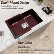 Plantex Quartz Matt Kitchen Sink/UV Protected Kitchen Sink/Undermount Sink for Kitchen/Metalic Single Bowl Sink with Coupling and Hose Pipe - Pack of 1 (21 x 18 inch, Choco Brown)