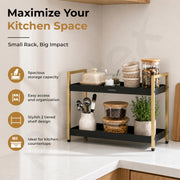 Plantex 2-Tier Standing Spice Rack/Bathroom Countertop Storage Shelf Organizer/Kitchen Storage Rack/Multipurpose Stand - Black (16 X 8 X 12 Inch)
