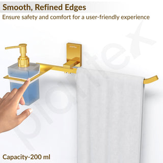 Plantex 304 Grade Stainless Steel Liquid Soap Dispenser with Napkin Ring/Shampoo Dispenser/Towel Ring for Bathroom/Bathroom Accessories - Pack of 1 (Crystal, PVD Gold)