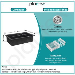Plantex Quartz Acrylic Kitchen Sink/Undermount Sink for Kitchen with 10 Years Warranty by Plantex/Metalic Single Bowl Kitchen Sinks with Coupling (Siapan 32x20 Inches)