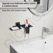 Plantex Soap Dish with Tumbler Holder/Soap Stand/Stainless Steel Soap Case with Toothbrush Holder/Bathroom Accessories - Aqua (Black)