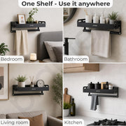 Plantex Aluminium Multipurpose Shelf with Towel Holder/Bathroom Shelf Rack/Bathroom Organizer/Bathroom Accessories - Pack of 1 (9515, Black)