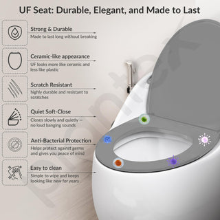 Plantex Platinum Ceramic Rimless Commode/One Piece Western Toilet/Siphonic Flush Western Commode with Soft Close Toilet Seat - S Trap Outlet (White & Grey)