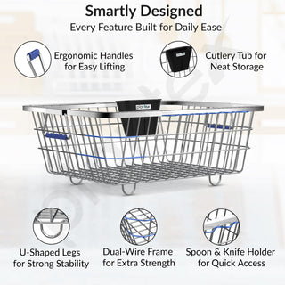 Plantex Stainless-Steel Dish Drainer Basket/Steel Utensils Drainer/After Wash Utensils Rack/Utensil Drying Rack for Kitchen/Dish Drying Rack/Plate Stand (Small Size-48x37x20cm)