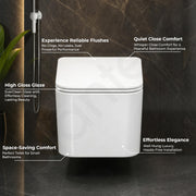 Plantex Wall Mounted Commode/Imported Italica Ceramic Rimless Square Washdown Western Toilet/P Trap Commode with Soft Close Seat Cover (Glossy White)