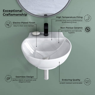 Plantex Ceramic Wash Basin/Basin for Bathroom/Washbasin with 10 Years Glaze Warranty by Plantex/Bathroom Sink for Hotel, Living Room (Glossy White/Rosy - 12 x 12.5 x 5 Inch)