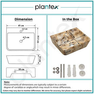 Plantex Wall Hung Wash Basin for Bathroom/Designer Ceramic Basin/Rectangle Countertop Washbasin/Home/Office (17 x 14 x 5 Inch)