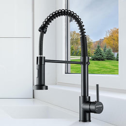 Plantex Brass Hot and Cold Water Tap/Kitchen Faucets for Sink/Single Lever Kitchen Sink Pull Out Tap with Dual Flow Sink Mixer -(Matte Black)