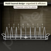 Plantex Stainless Steel Plate Stand for Kitchen Cabinet/Dish Organizer for Kitchen/8 Slot Plate Rack Holder-(Size-4 inches, Slot- 8, Pack of 1)
