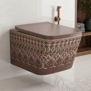 Plantex Ceramic Wall Hung Commode for Toilet/Western Commode/Rimless Washdown Western Toilet with Soft Close Toilet Seat - P Trap - (LAS05, Brown)