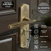 Plantex Heavy-Duty Door Lock/Door Handle Set with 3 Years of Warranty/Mortise Lock with 3 Keys, Brass Lockbody & Cylinder (8135 - Brass Antique)
