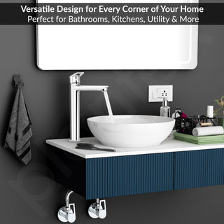 Plantex Single Lever Basin Mixer Tap/Pure Brass Pillar Tap for Wash Basin/Hot and Cold Water Tap for Basin/Long Body Water Tap - Pack of 1 (Chrome, 3227)