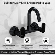 Plantex Pure Brass Sink Mixer Tap Hot and Cold with Water Saving Aerator/360° Swivel Spout fo Sink Tap with Brass Wall Flange -7 Year Warranty by Plantex (ORN-214-Black)