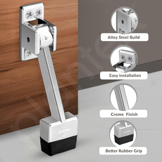 Plantex Door Stopper for Main Door/Stopper in Door/Stops with Rubber Grip/Stoppers for Home/Office/Hotel - (Silver Chrome)