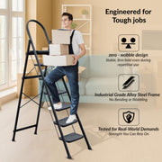 Plantex Hercules Pro 7-Step Foldable Ladder for Home with 150 kg Load Capacity/Heavy-Duty GI Steel Ladder/Anti-Slip Wide Step/Strong, Stable & Multi-Purpose (Black)