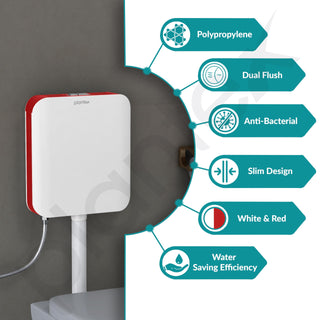 Plantex Flush Tank for Toilet/7 LTR Water Capacity Flushing Cistern/Polypropylene Slim Dual Tone Toilet Flush Tank - Pack of 1 (Red and White)