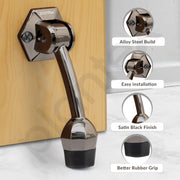 Plantex Door Stopper for Main Door/5-Inch Stopper with Rubber Grip/Stoppers for Wooden Door/Stops for Door â€“ Pack of 2 (Satin Black)