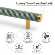 Plantex Stainless Steel & Aluminium Cabinet Handle/450mm Wardrobe Door Handle/Cupboard Pull-Push Handles for Home/Office - Pack of 2 (Green & Gold)