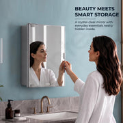 Plantex Bathroom Cabinet with Mirror/ABS Bathroom Storage Cabinet/Mirror Cabinet for Wall/Mirror with Storage for Bathroom - 18x14 Inch (CAB-117, Grey)