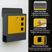 Plantex Heavy Duty GI Steel Letter Box/Suggestion Box/Wall Mount Mail with Magazine Holder/News Paper Holder Box for Home/Office/Hotel - (Yellow & Black)