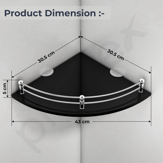 Plantex Wall Mount Glass Corner Shelf for Bathroom/Kitchen Shelf/Living Room Shelf/Bathroom Organizer (Black, 12 x 12 Inches) - Pack of 2