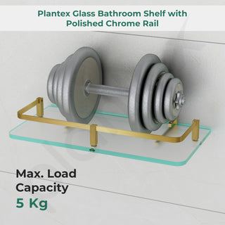 Plantex Premium Frosted Glass Shelf for Bathroom/Kitchen/Living Room with Brass Railings and Brackets - Bathroom Accessories/Glass Shelf for Living Room -(Brass Antique 12x6 - Pack of 1)