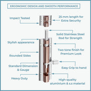 Plantex Stainless Steel 4 inch Tower Bolt/Tower Bolt for Home,Offices Doors and Windows/Tower Bolt for Main Door/Door Latch/Kundi/Chitakini/Door Latch for Windows (Rose Gold & Chrome, Pack of 1)