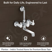 Plantex Brass Wall Mixer for Bathroom with L-Bend Connector for Overhead Shower/Mixer Tap/Wall Mixer for Bathroom 2 in 1 with 7 Year Manufacturer's Warranty(FLO-818-Chrome)