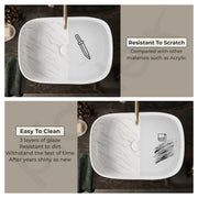 Plantex Wash Basin for Bathroom/Ceramic Table Top Washbasin/Countertop Vessel Sink Basin - (White Marble,  21.5 x 15 x 6 Inch)
