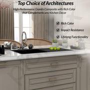 Plantex Sink for Kitchen/Granite Quartz Single Bowl Kitchen Sink With Drain Board/Undermount/Top Mounted (Black-36x18 Inches)