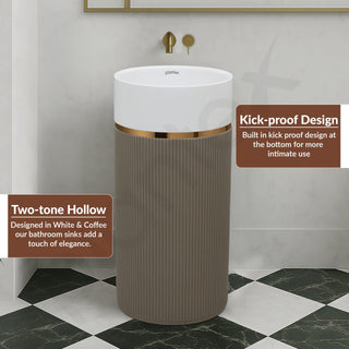 Plantex Pedestal Wash Basin/Acrylic Resin & Quartz Free Standing Wash Basin/Round Basin for Bathroom/Home/Office/Restaurant- (10034, White & Coffee)