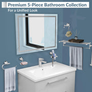 Plantex 304 Grade Stainless Steel Bathroom Accessories Set of 5 - Towel Stand/Napking Ring/Soap Holder/Toothbrush Stand/Robe Hanger - Niko (Chrome)
