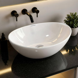 Plantex Ceramic Table Top Oval Wash Basin for Bathroom/Countertop Bathroom Sink/Bathroom Basin with 10 Years Glaze Warranty by Plantex (White - 16.5 x 13.5 x 7 Inch)