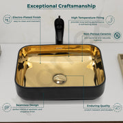 Plantex Designer Wash Basin for Bathroom/Table Top Hand Wash Sink/Counter Top Basin for Home/Ofice (19.5x15.5x5.5 Inch - Black & Golden)