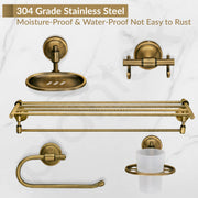 Plantex 304 Grade Stainless Steel Bathroom Accessories Set of 5 - Towel Stand/Napkin Ring/Soap Dish/Toothbrush Stand/Robe Hooks - Niko (Brass Antique)