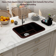 Plantex Quartz Matt Kitchen Sink/UV Protected Kitchen Sink/Undermount Sink for Kitchen/Metalic Single Bowl Sink with Coupling and Hose Pipe - Pack of 1 (24 x 18 inch, Choco Brown)