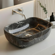 Plantex Ceramic Wash Basin for Bathroom/Hand Wash Sink/Black Countertop Basin/Tabletop Washbasin For Living Room (18x12.5x5.5 Inch -Matt Black - Marble Finish)