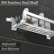 Plantex Bathroom Shelf Rack/304 Grade Stainless Steel Bathroom Stainless Steel Shelf/Spice Rack for Kitchen/Wall Mount Storage Rack/Bathroom Accessories Set-(Pack of 1, Chrome)