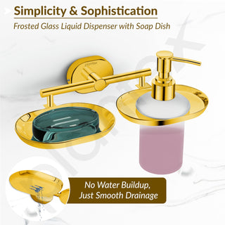 Plantex J4 Stainless Steel Soap Dish with Liquid Dispenser/Soap Stand for Bathroom Wall Mount/Shampoo Dispenser/Bathroom Accessories (PVD Gold Finish) Onix