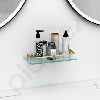 Plantex Premium Frosted Glass Shelf for Bathroom/Kitchen/Living Room with Brass Railings and Brackets - Bathroom Accessories/Glass Shelf for Living Room -(Brass Antique 12x6 - Pack of 1)
