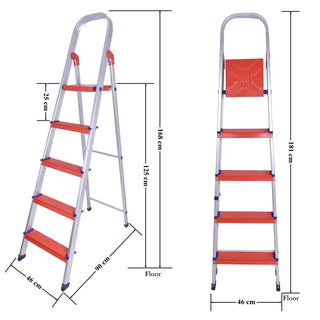 Plantex Classic 5 Step Foldable Aluminium Ladder/Step Ladder for Home Use (Orange & Silver)